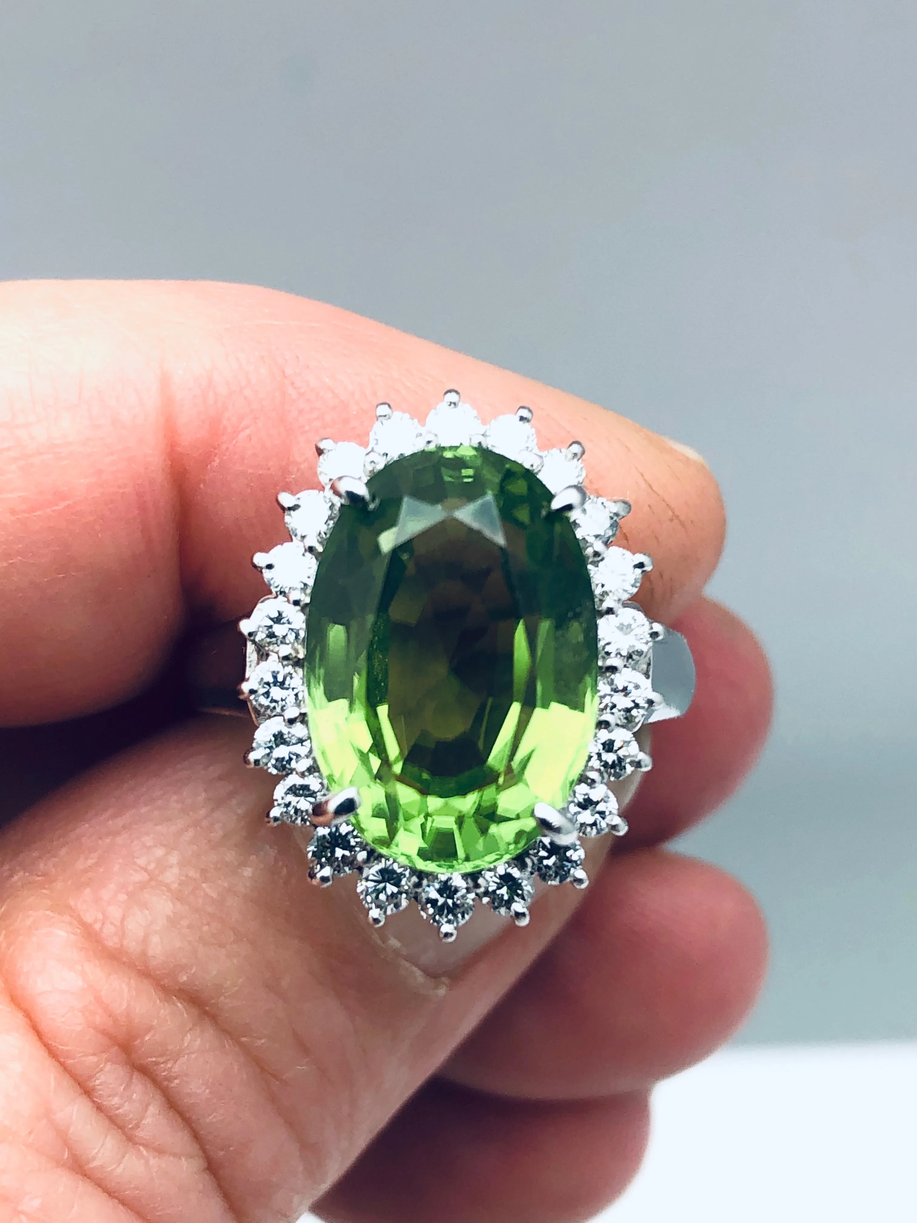 Peridot & Diamond Platinum Cocktail Ring