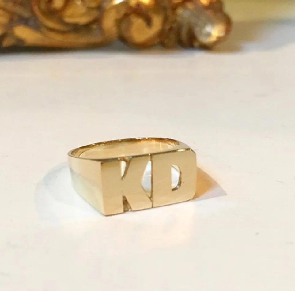 Personalized 14K Gold Stacked Initial Monogram Ring- 8mm