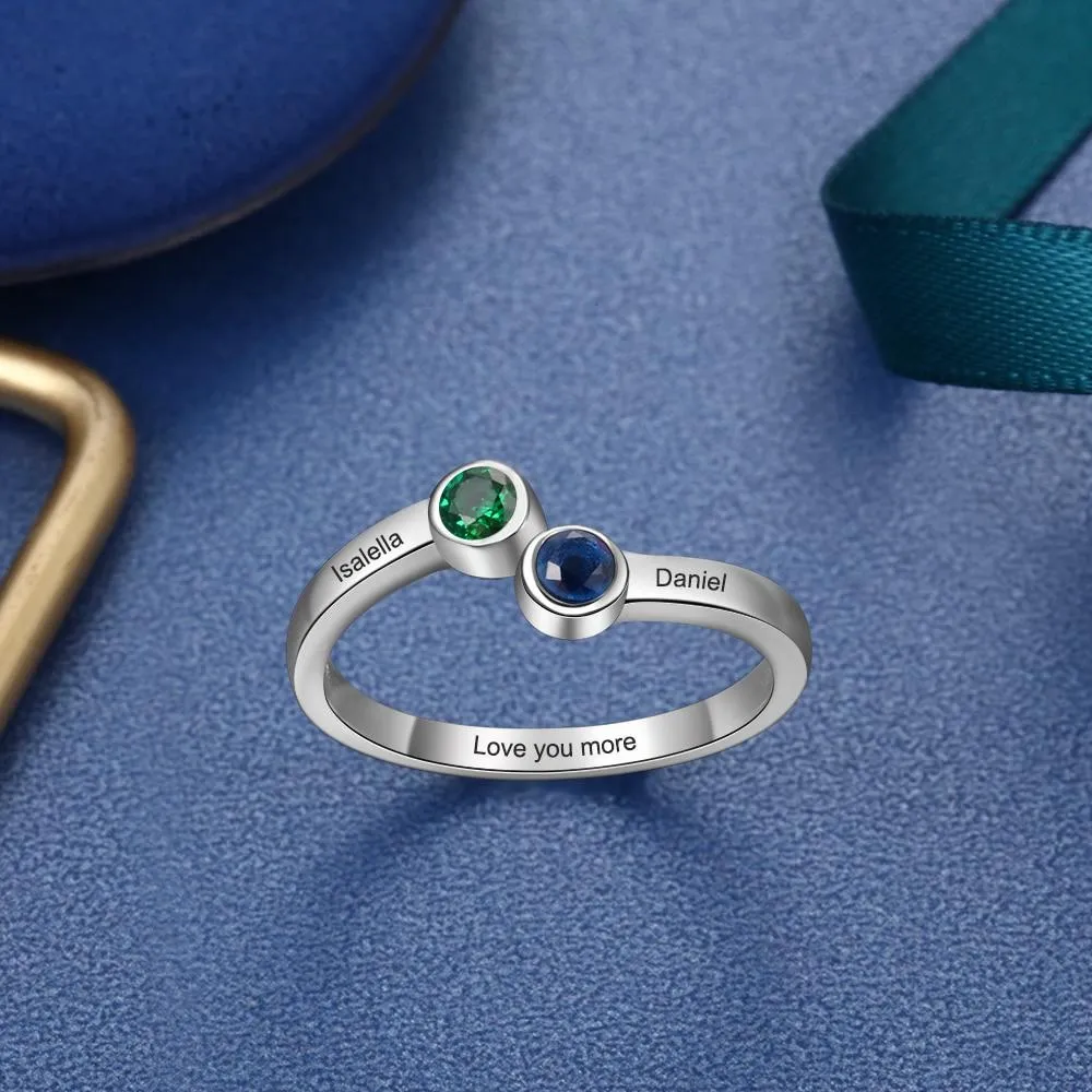 Personalized 2 Name 925 Sterling Silver Rings for Women Inside Engraving Round Birthstone Ring Anniversary Fine Jewelry