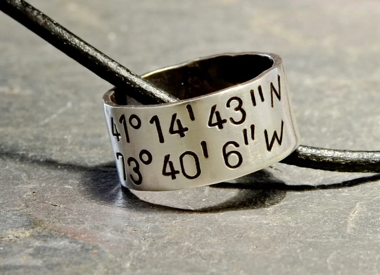 Personalized Latitude Longitude Sterling Silver Ring Necklace