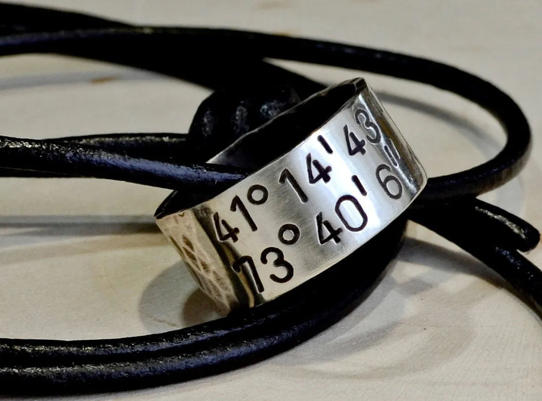 Personalized Latitude Longitude Sterling Silver Ring Necklace