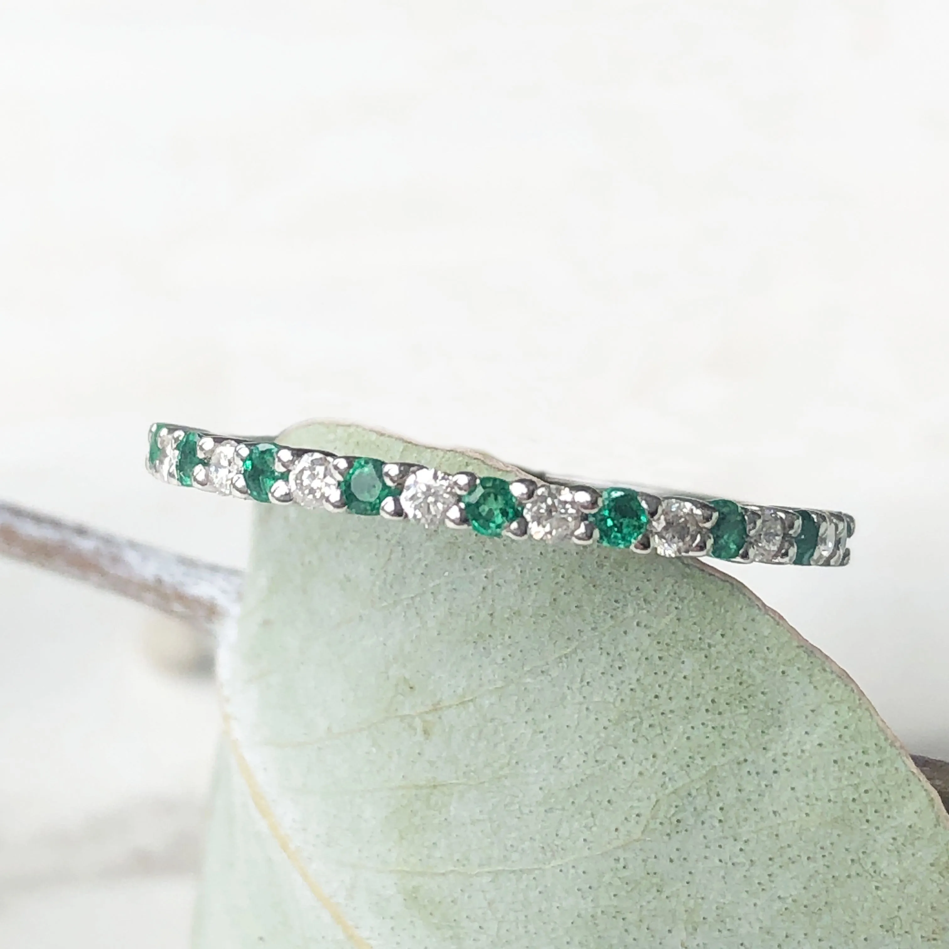 Petite Emerald and Diamond Half Eternity Band