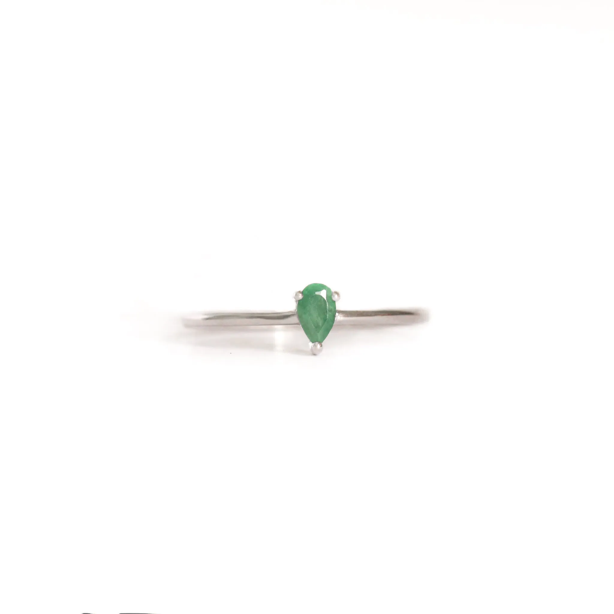Petite Silver Thin Pear Cut Emerald Ring