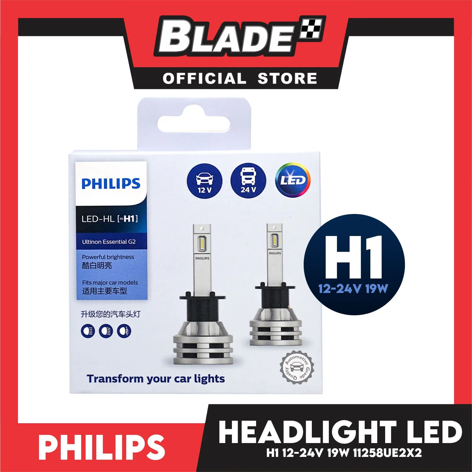 Philips Ultinon Essentials G2 Led Bulbs H1 6500K 11258UE2X2 12-24V 19W- Headlight Bulb