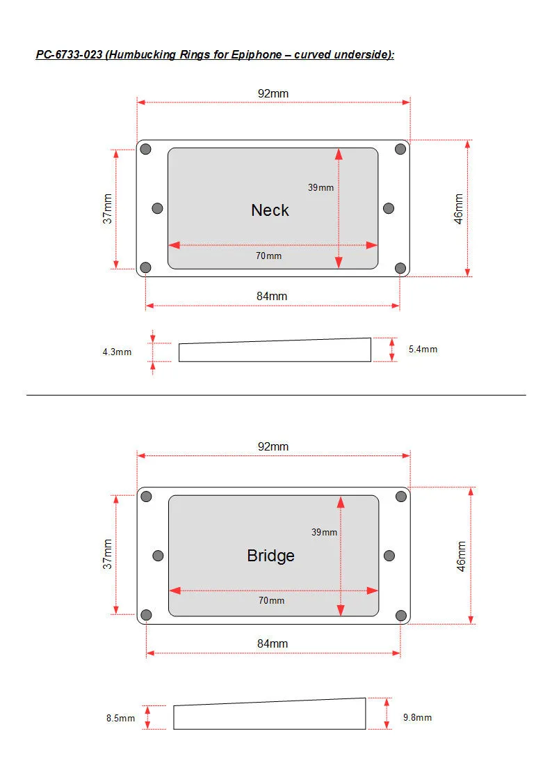 Pickup Surrounds for Humbuckers, with Curved Bottom for Epiphone®, Set of 2