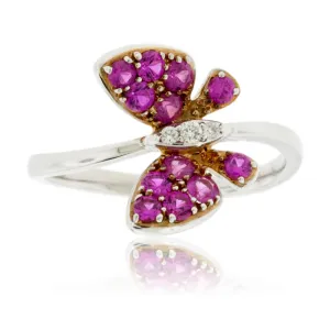 Pink Sapphire Winged Butterfly & Diamond Ring