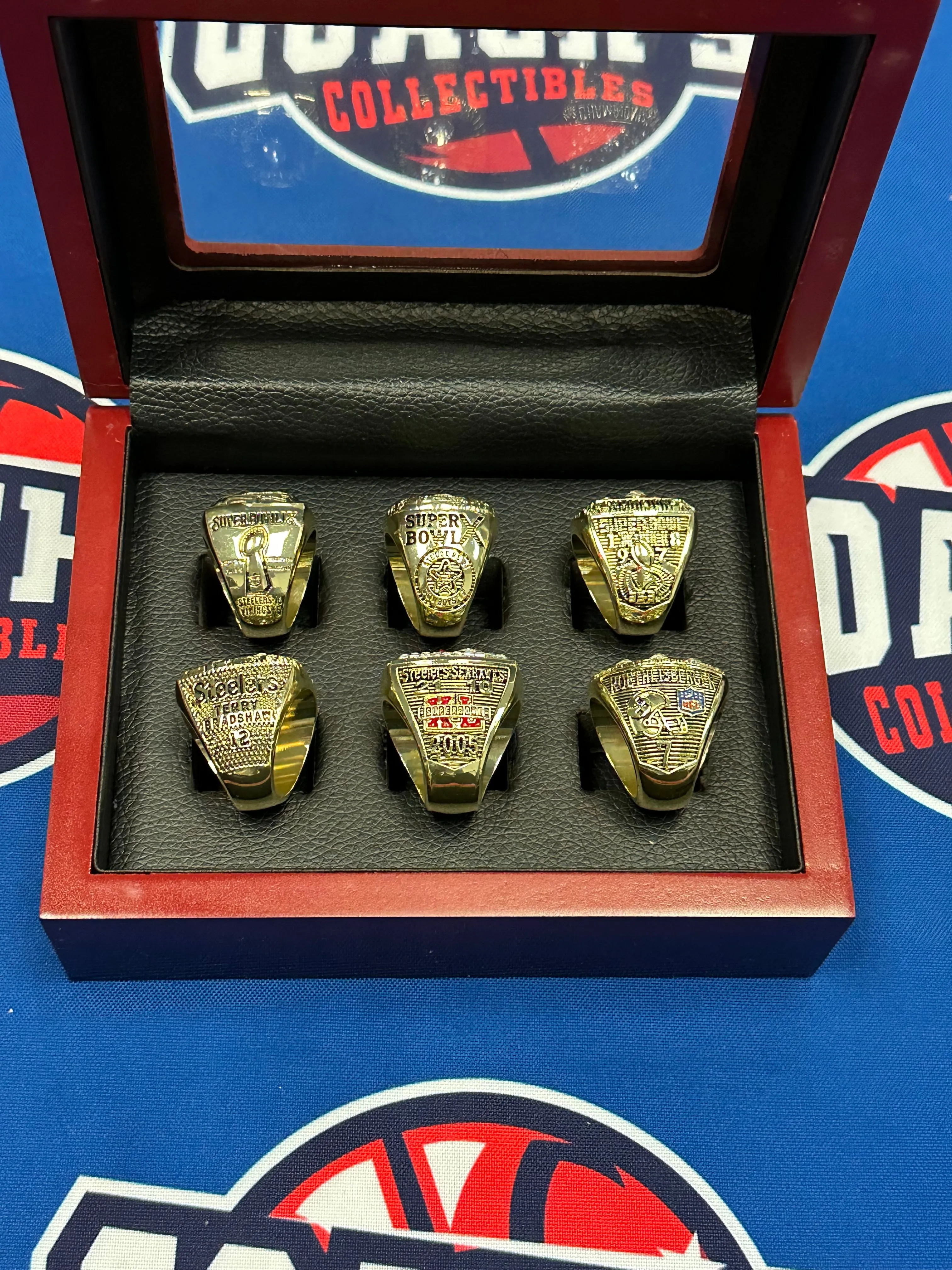 Pittsburgh Steelers 6pc Replica Super Bowl Ring Set w/ Display Box