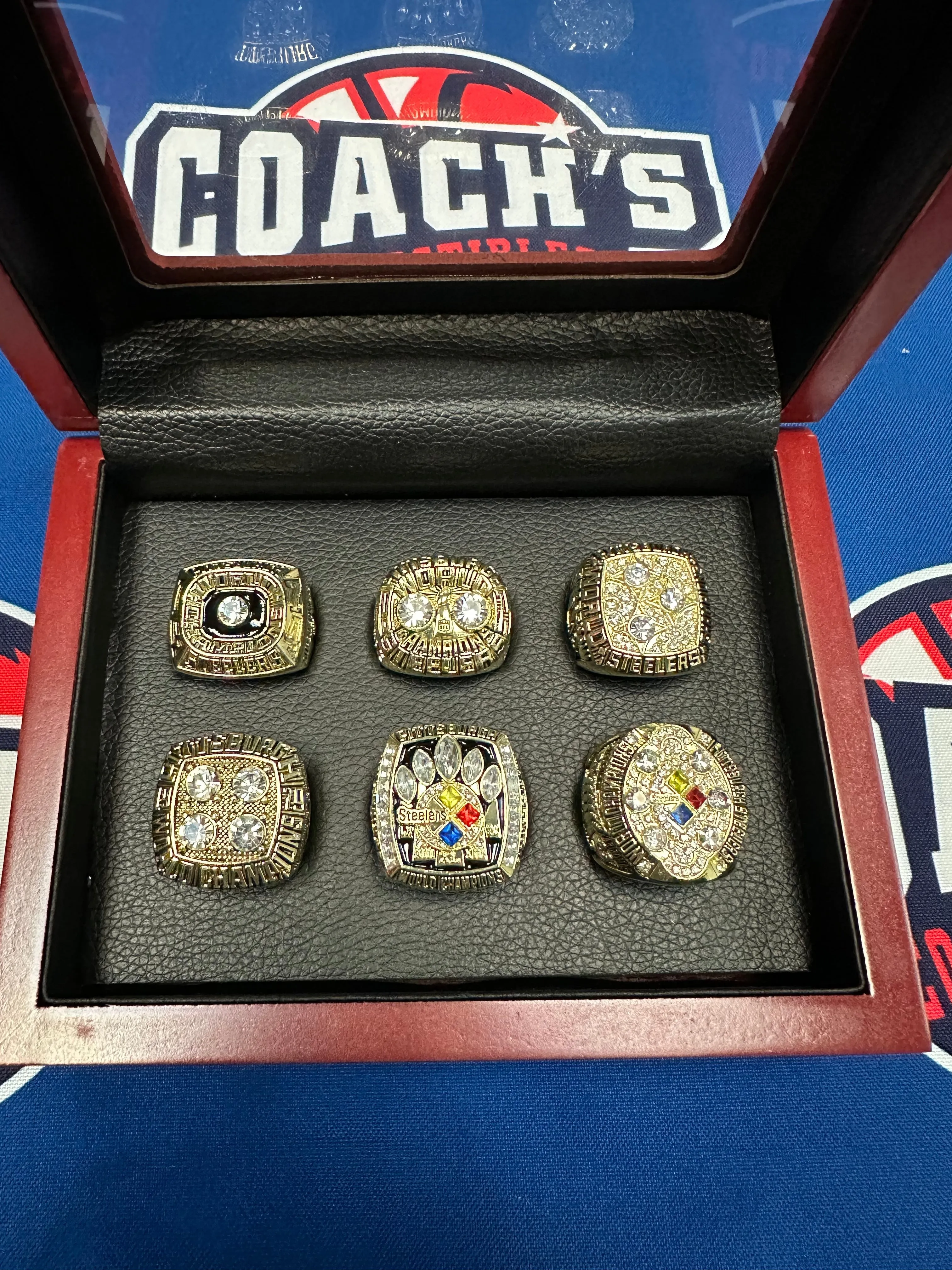 Pittsburgh Steelers 6pc Replica Super Bowl Ring Set w/ Display Box