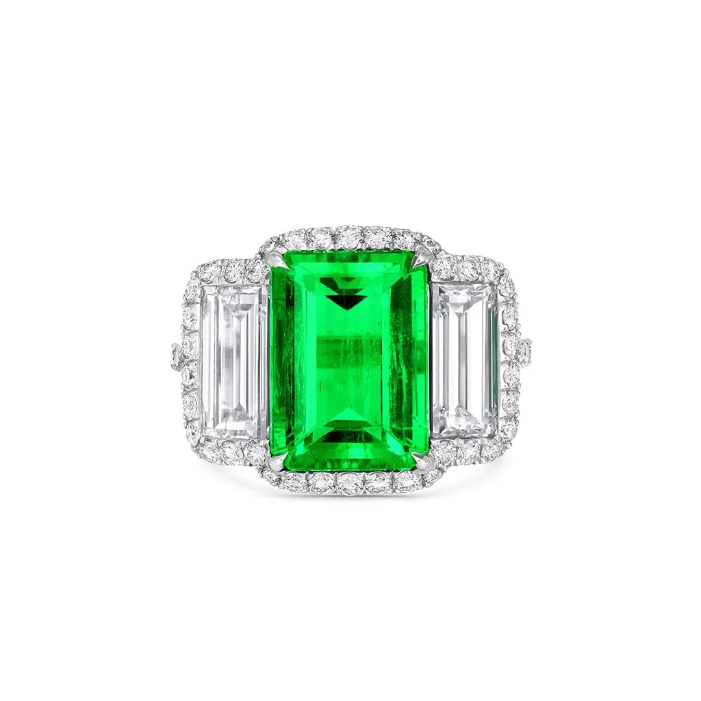 Platinum 3.50ct Natural Colombian Emerald Diamond Ring