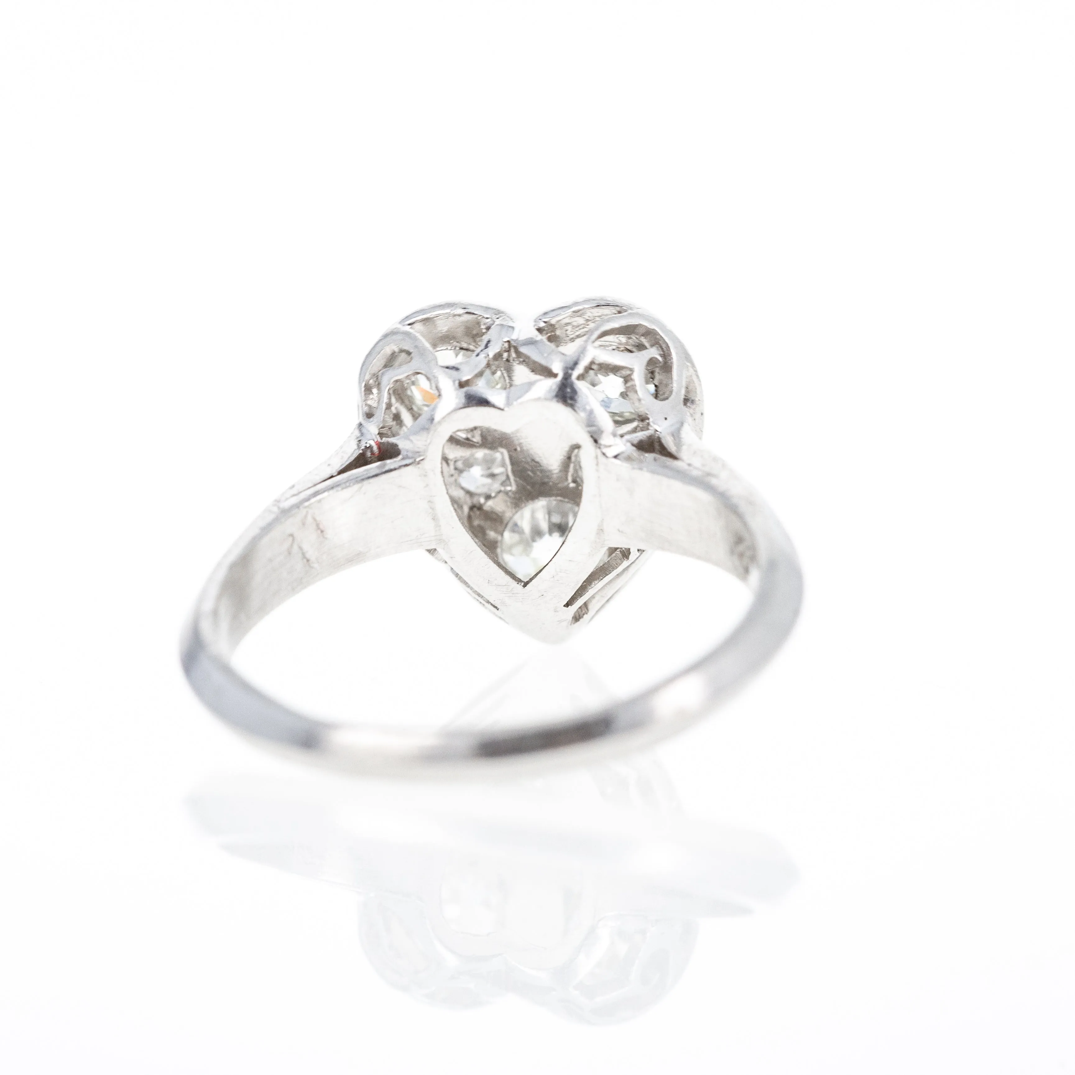Platinum Edwardian 0.60 Carat Old European Diamond Heart Ring