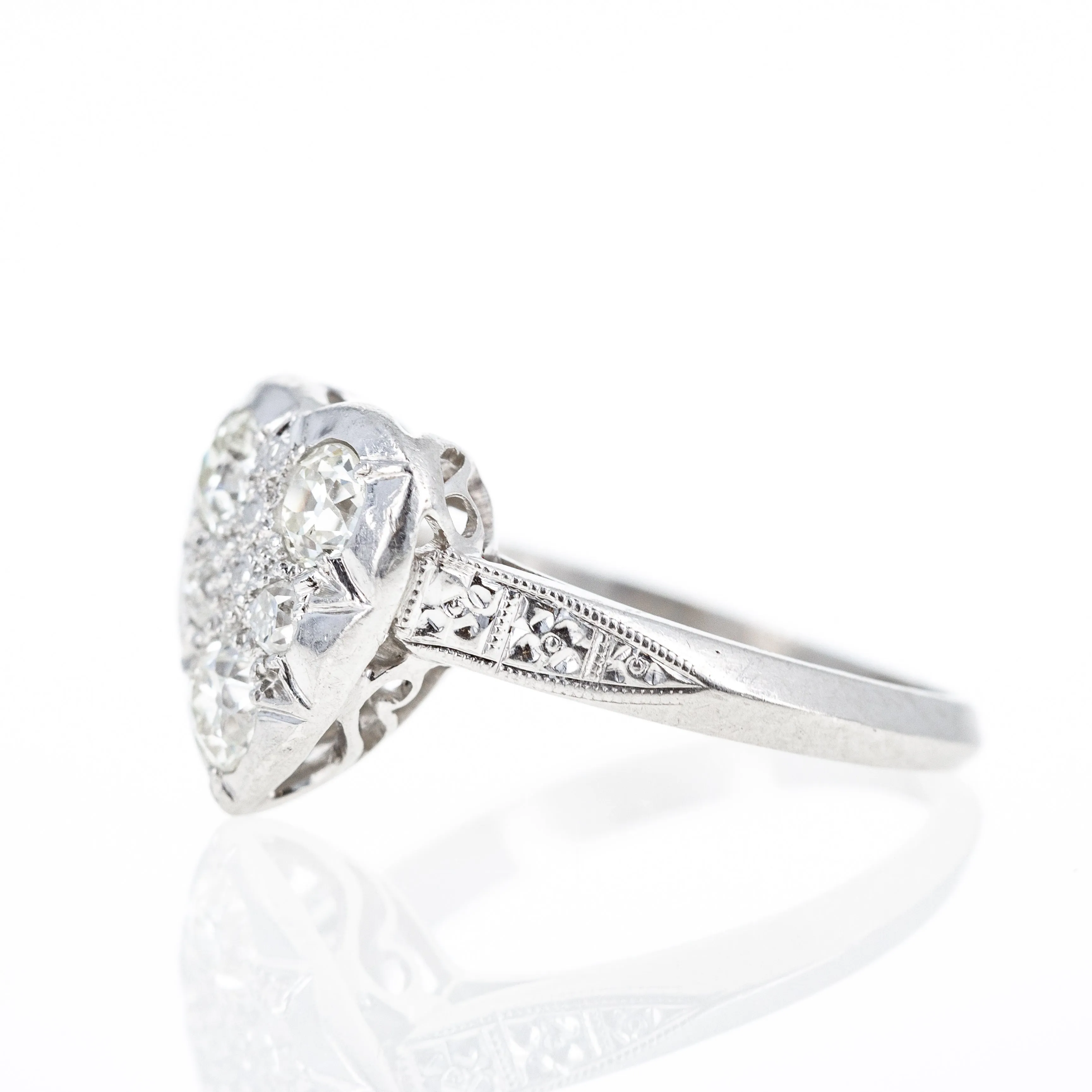 Platinum Edwardian 0.60 Carat Old European Diamond Heart Ring
