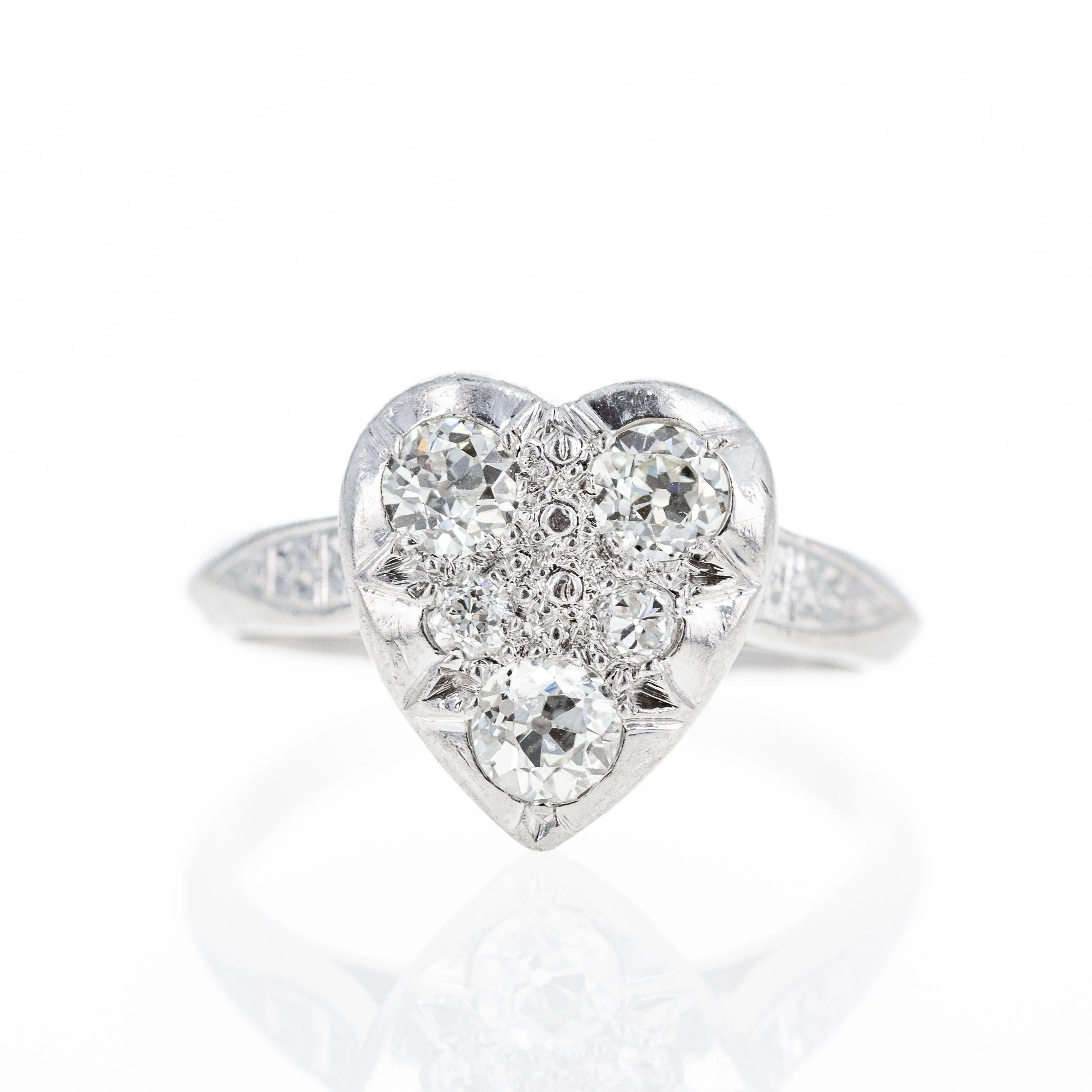Platinum Edwardian 0.60 Carat Old European Diamond Heart Ring