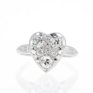 Platinum Edwardian 0.60 Carat Old European Diamond Heart Ring