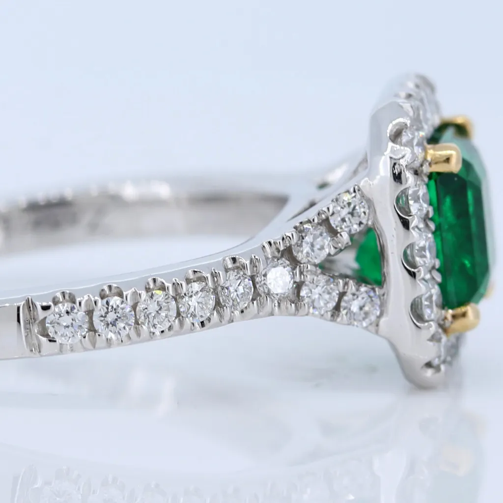 Platinum Ring with 1.38ct Emerald and .53ct diamonds