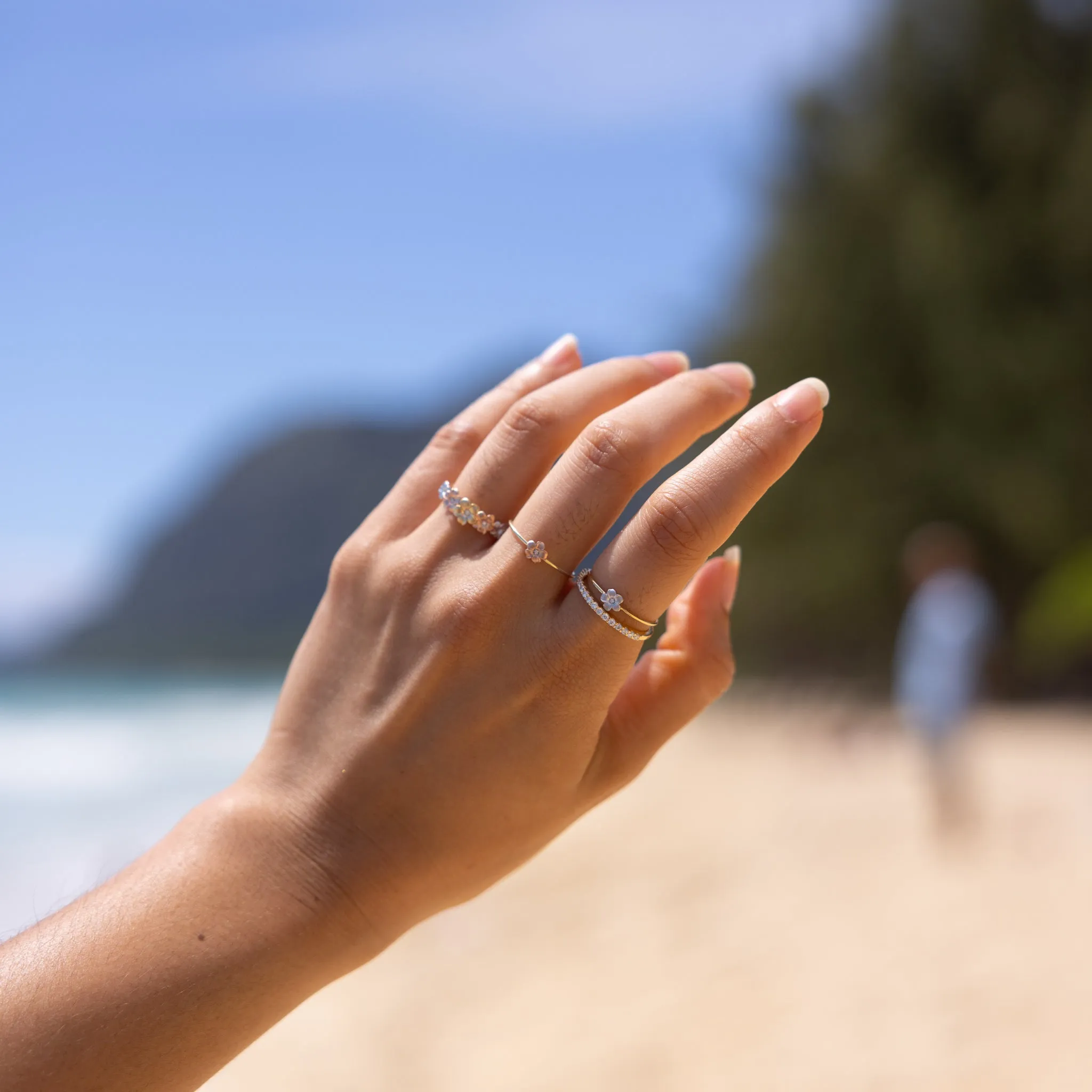 Plumeria Ring in Tri Color Gold with Diamonds - 6mm