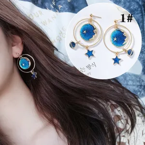 "BLUE STAR MOON PLANET" EARRINGS D042207