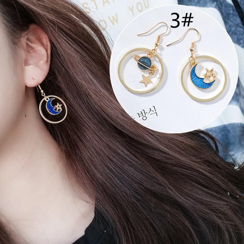 "BLUE STAR MOON PLANET" EARRINGS D042207