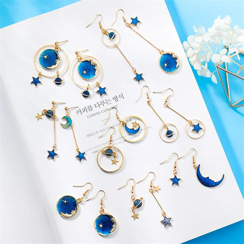 "BLUE STAR MOON PLANET" EARRINGS D042207