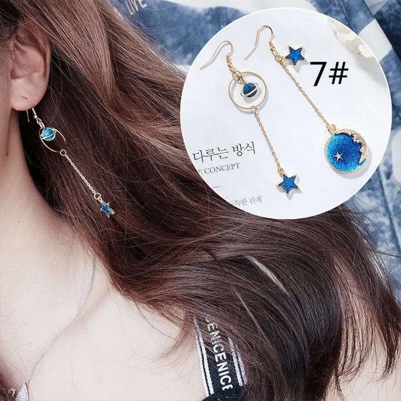 "BLUE STAR MOON PLANET" EARRINGS D042207