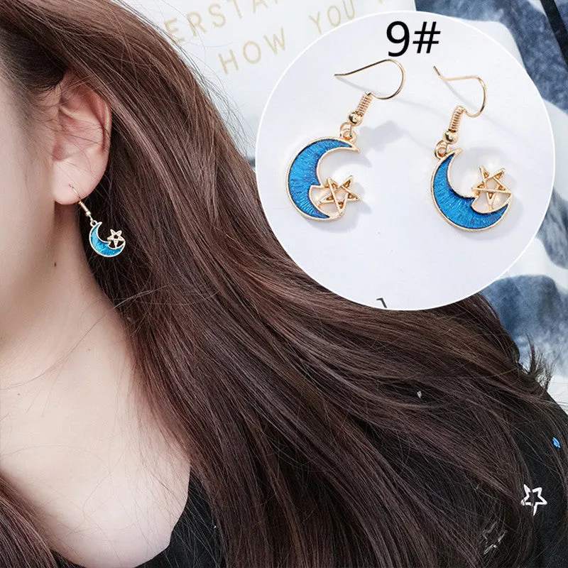 "BLUE STAR MOON PLANET" EARRINGS D042207
