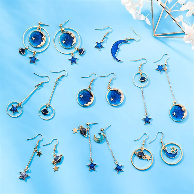 "BLUE STAR MOON PLANET" EARRINGS D042207