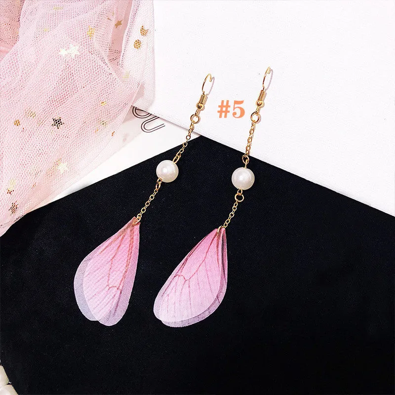 "PEARL TULLE BUTTERFLY WING" EARRINGS D042209