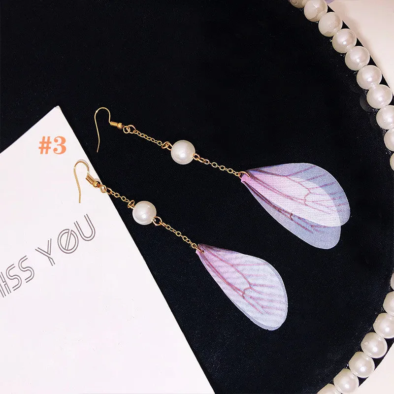 "PEARL TULLE BUTTERFLY WING" EARRINGS D042209