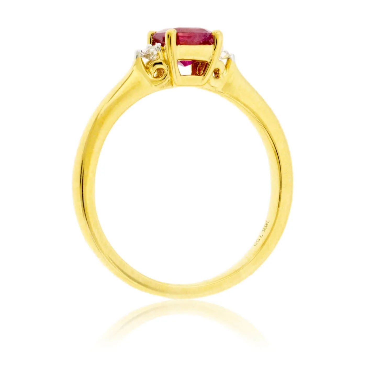 Red Beryl Emerald & Round Diamond Yellow Gold Ring