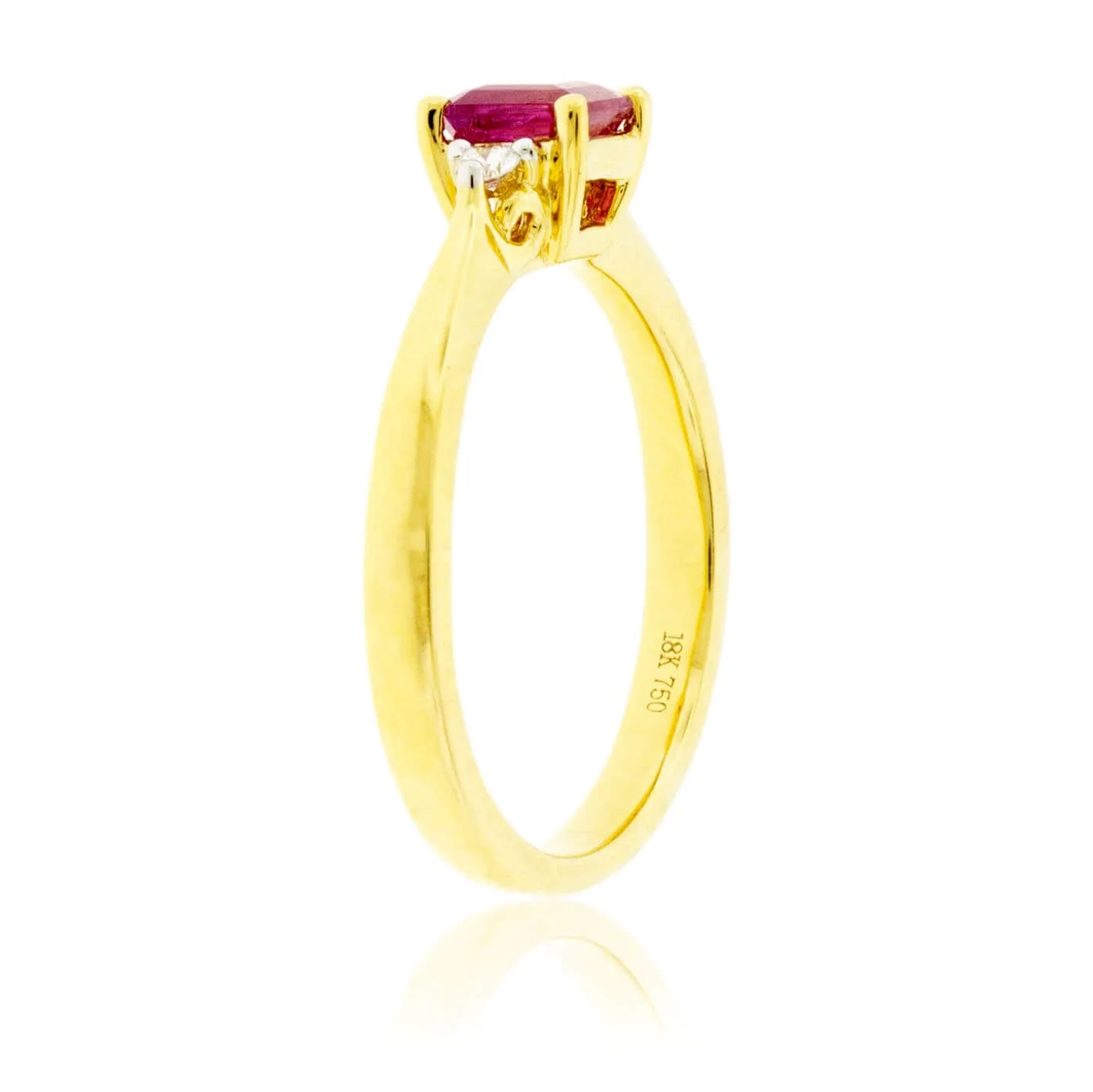 Red Beryl Emerald & Round Diamond Yellow Gold Ring