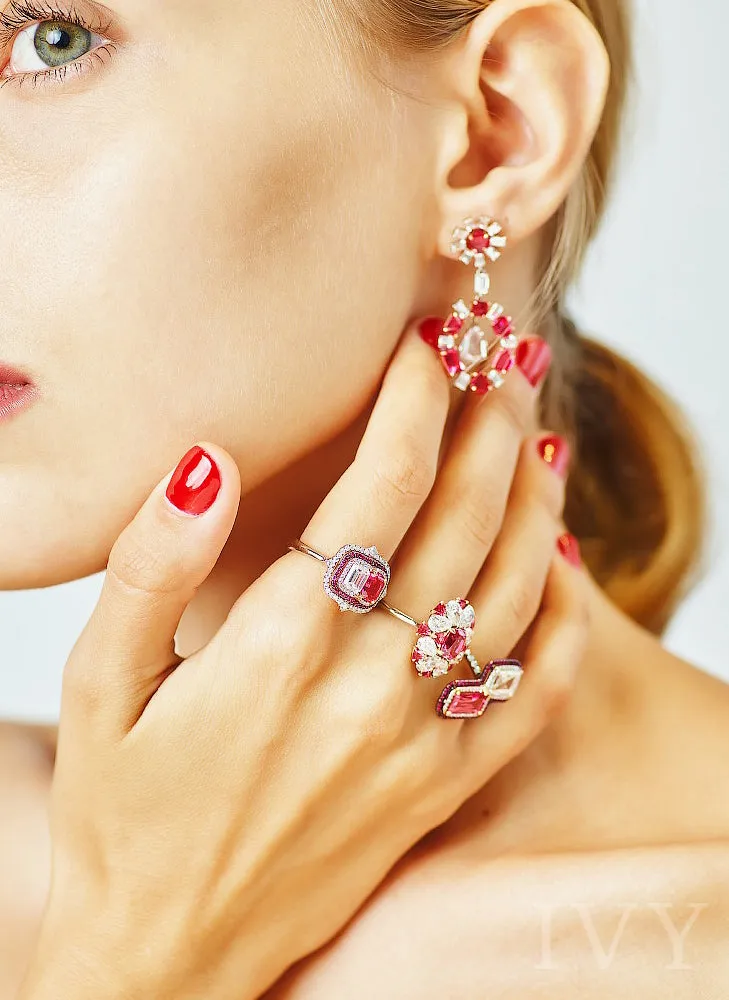 Red Spinel Burma and Diamond Ring