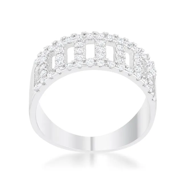 Rey 0.5ct CZ Rhodium Contemporary Band Ring