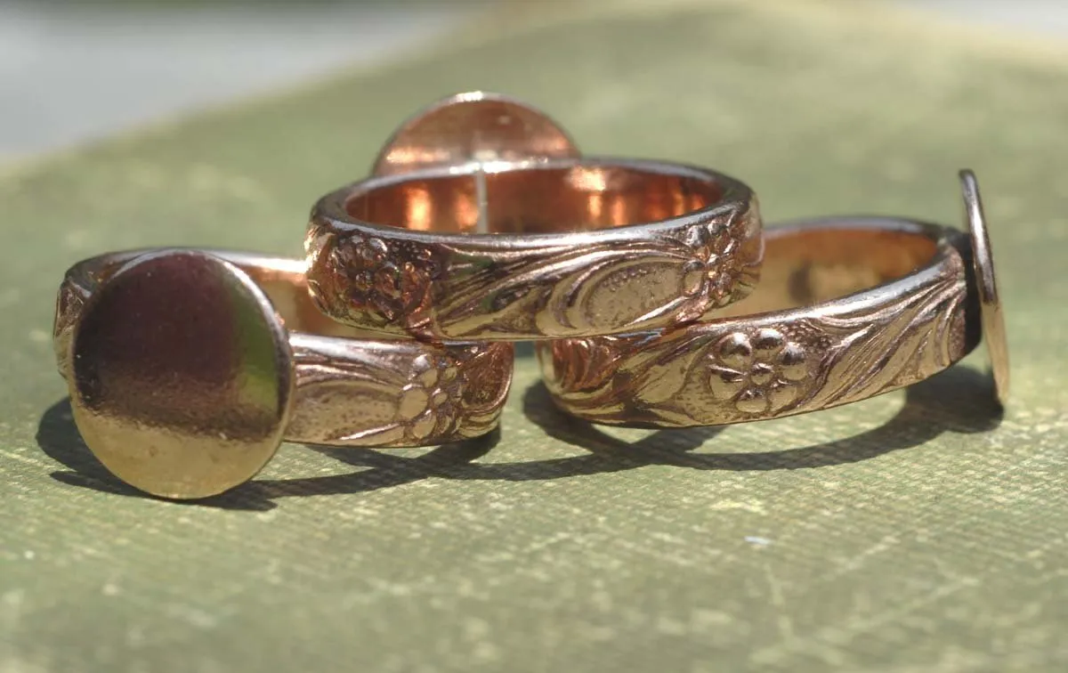 Ring Copper Flowers Wire Pattern Glue Pad Round for Gluing - Size 8 Handmade Ring Blanks, DIY Ring