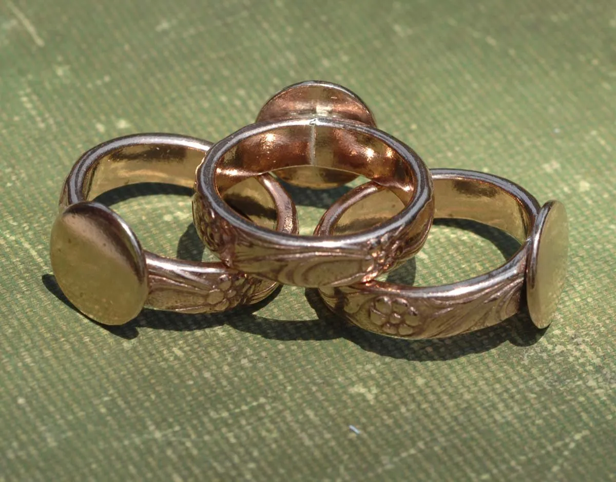 Ring Copper Flowers Wire Pattern Glue Pad Round for Gluing - Size 8 Handmade Ring Blanks, DIY Ring