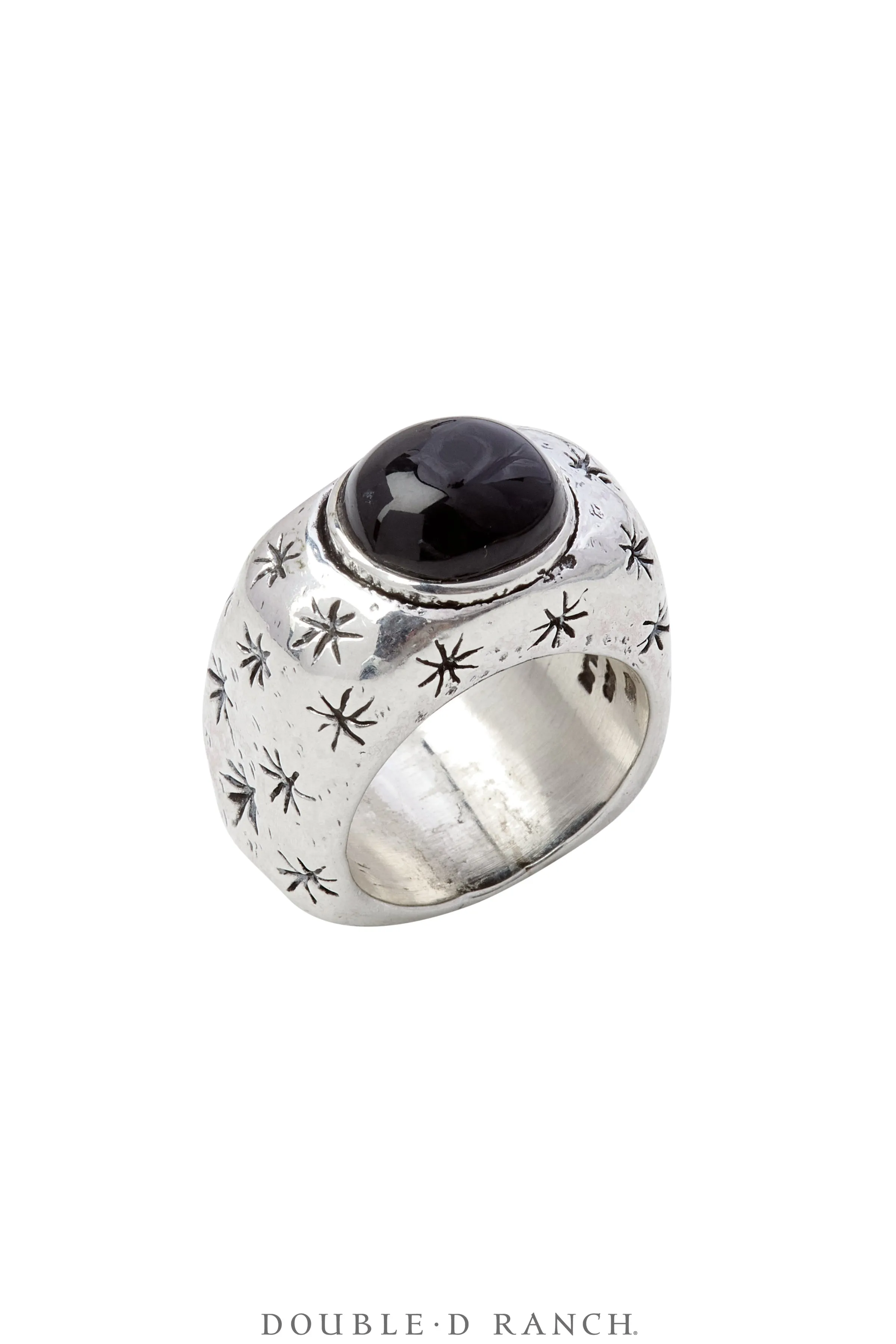 Ring, Dian Malouf, Onyx, Sterling Silver, Hallmark, Contemporary, 1671