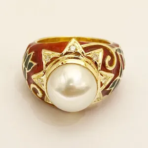 Ring - Pearl and Diamond (Enamel) in 18K gold