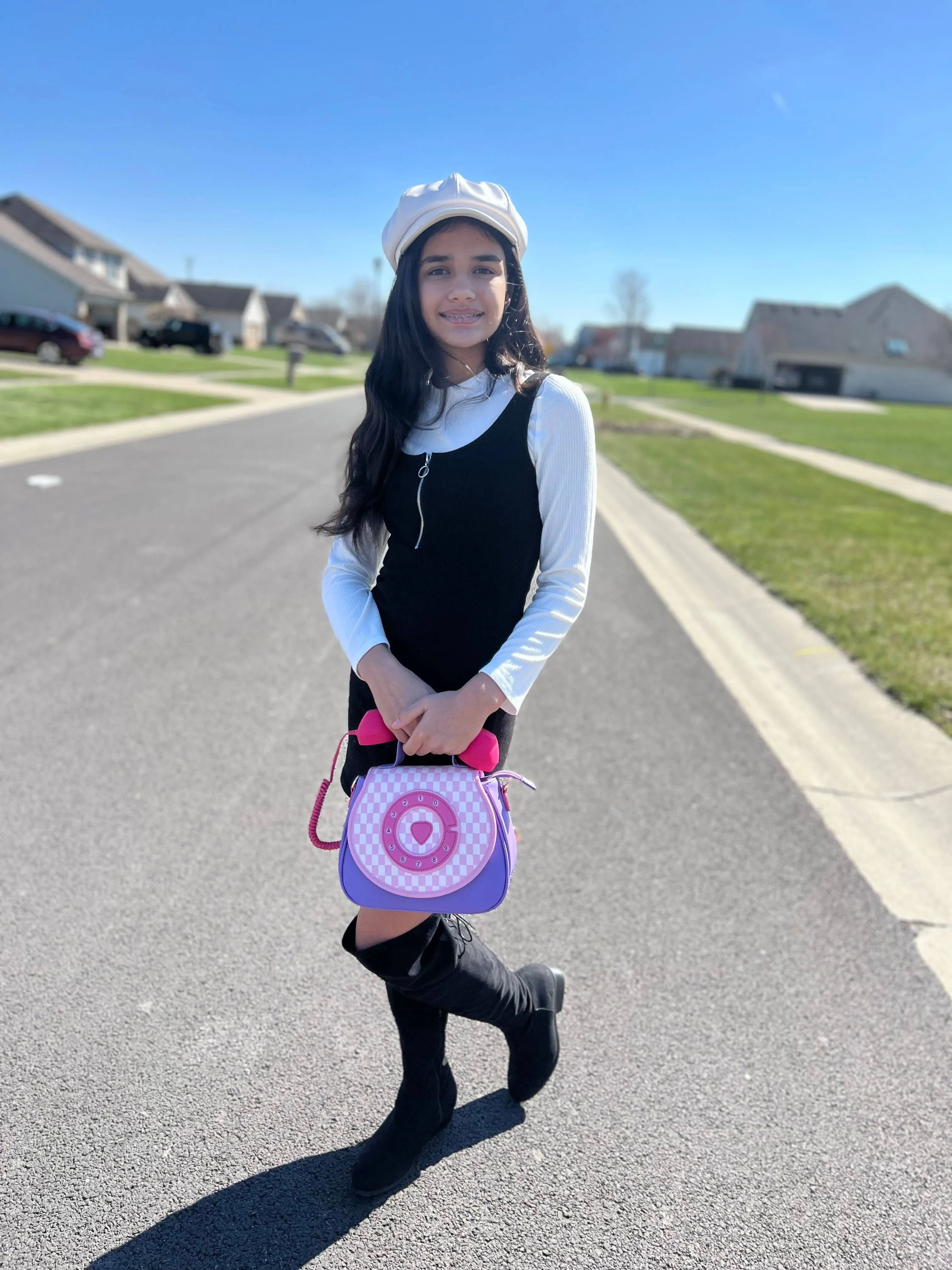 RING RING PHONE CONVERTIBLE HANDBAG - PASTEL CHECKERBOARD
