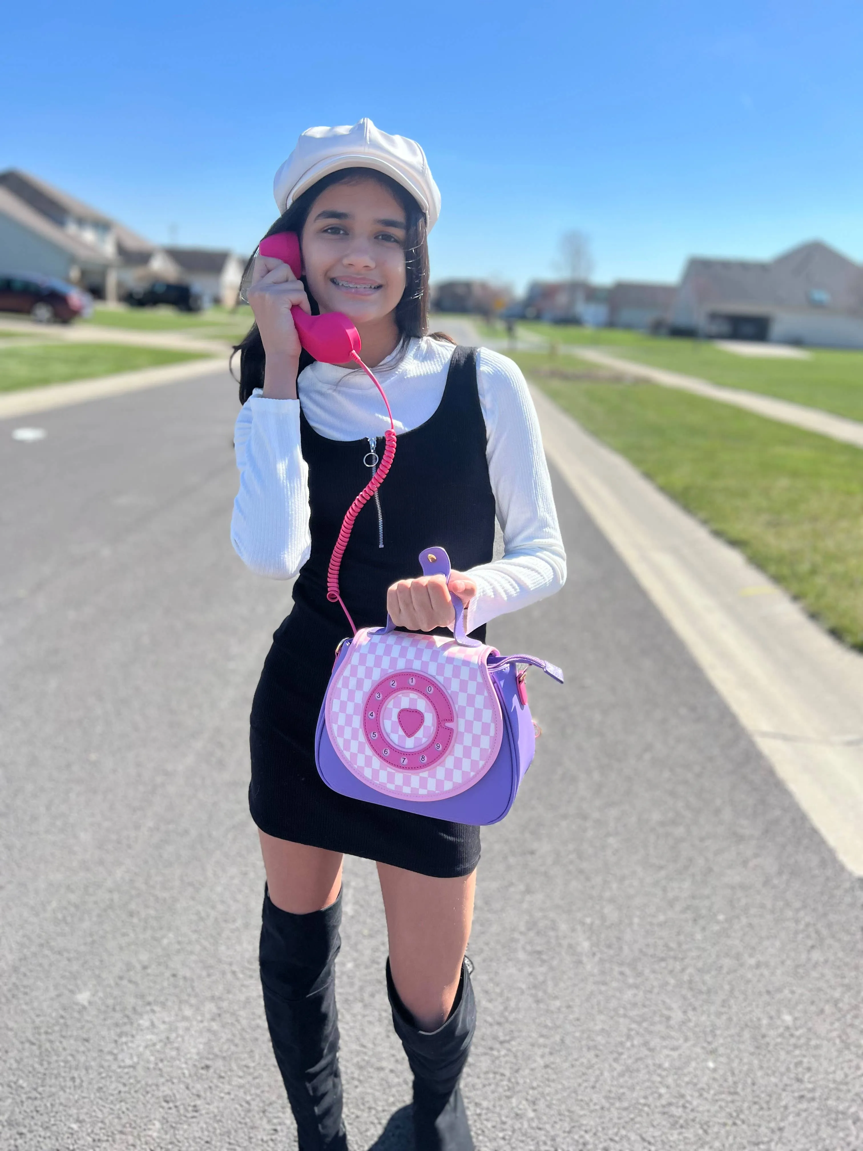 RING RING PHONE CONVERTIBLE HANDBAG - PASTEL CHECKERBOARD