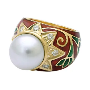 Ring-South Sea Pearl and Diamond (Enamel)  (2140N)