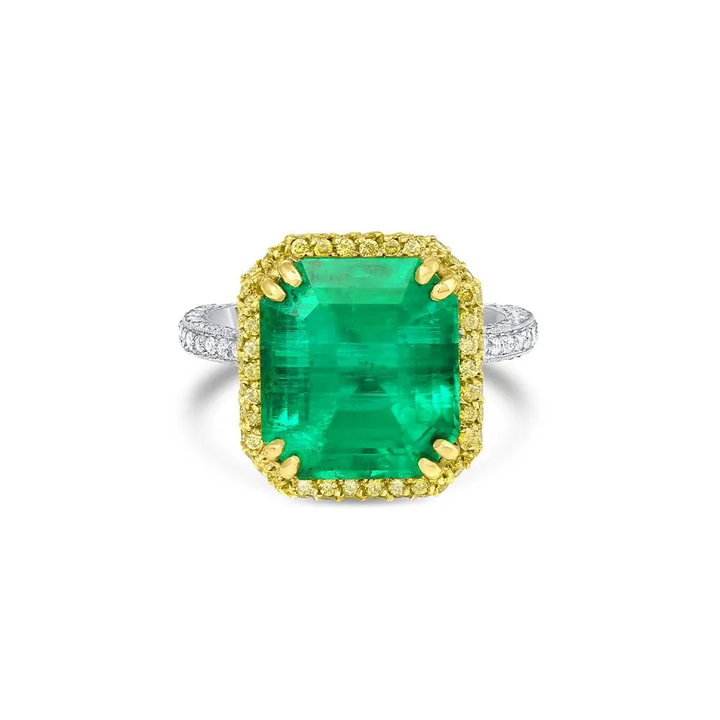 Rivière 18k Gold Platinum 6ct Emerald Diamond Ring, AGL Certified
