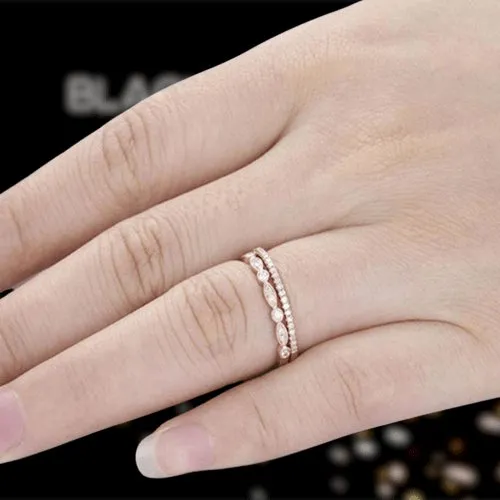 Rose Gold Art Deco Half Eternity Stacking Wedding Band Set