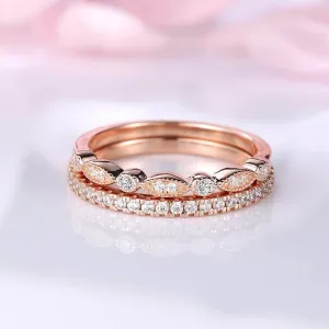 Rose Gold Art Deco Half Eternity Stacking Wedding Band Set