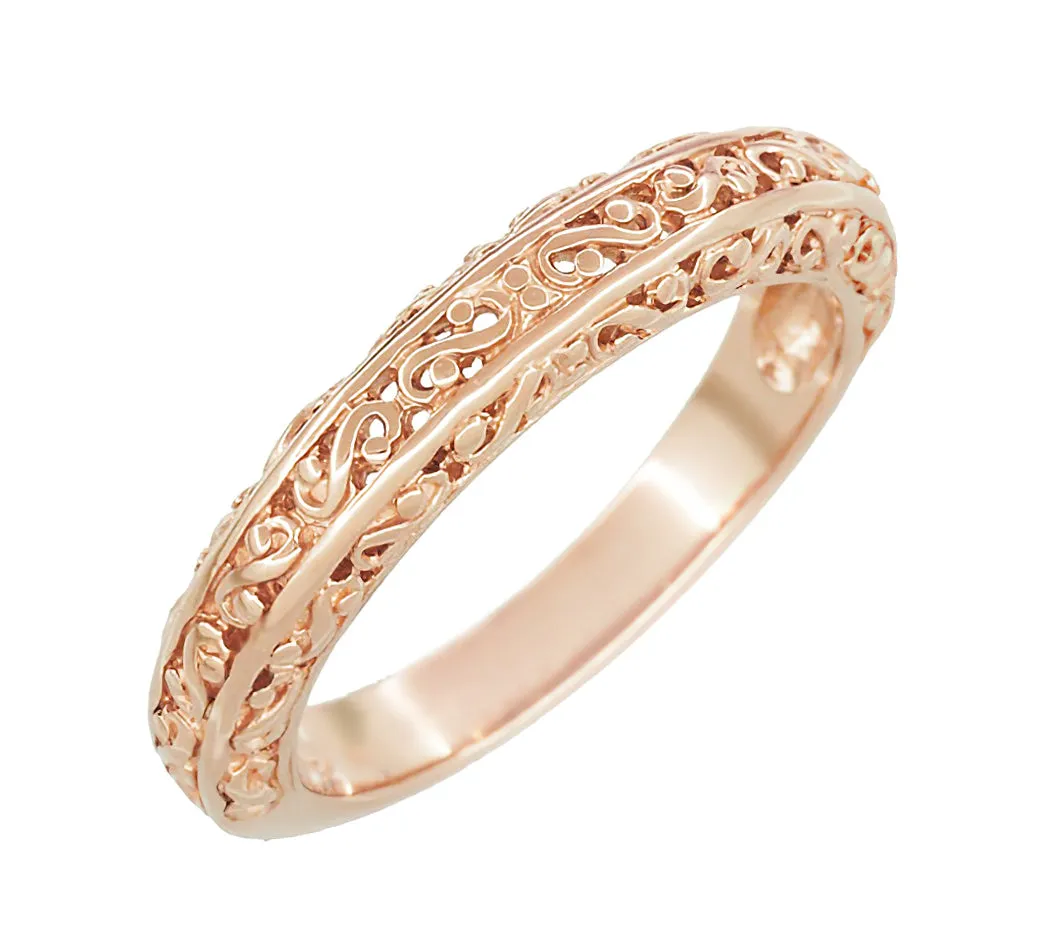 Rose Gold Edwardian Filigree Flowing Scrolls Wedding Band