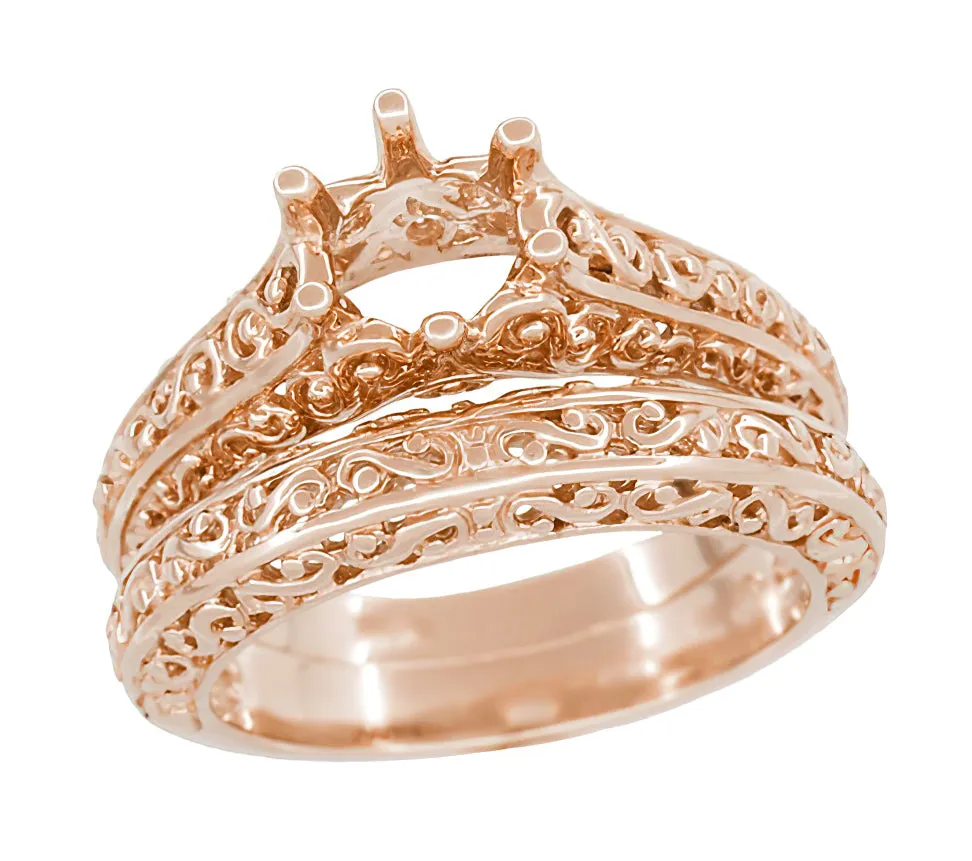 Rose Gold Edwardian Filigree Flowing Scrolls Wedding Band