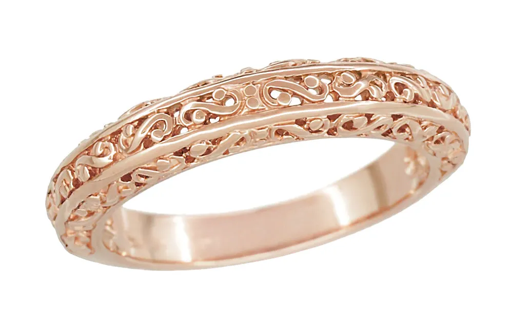 Rose Gold Edwardian Filigree Flowing Scrolls Wedding Band