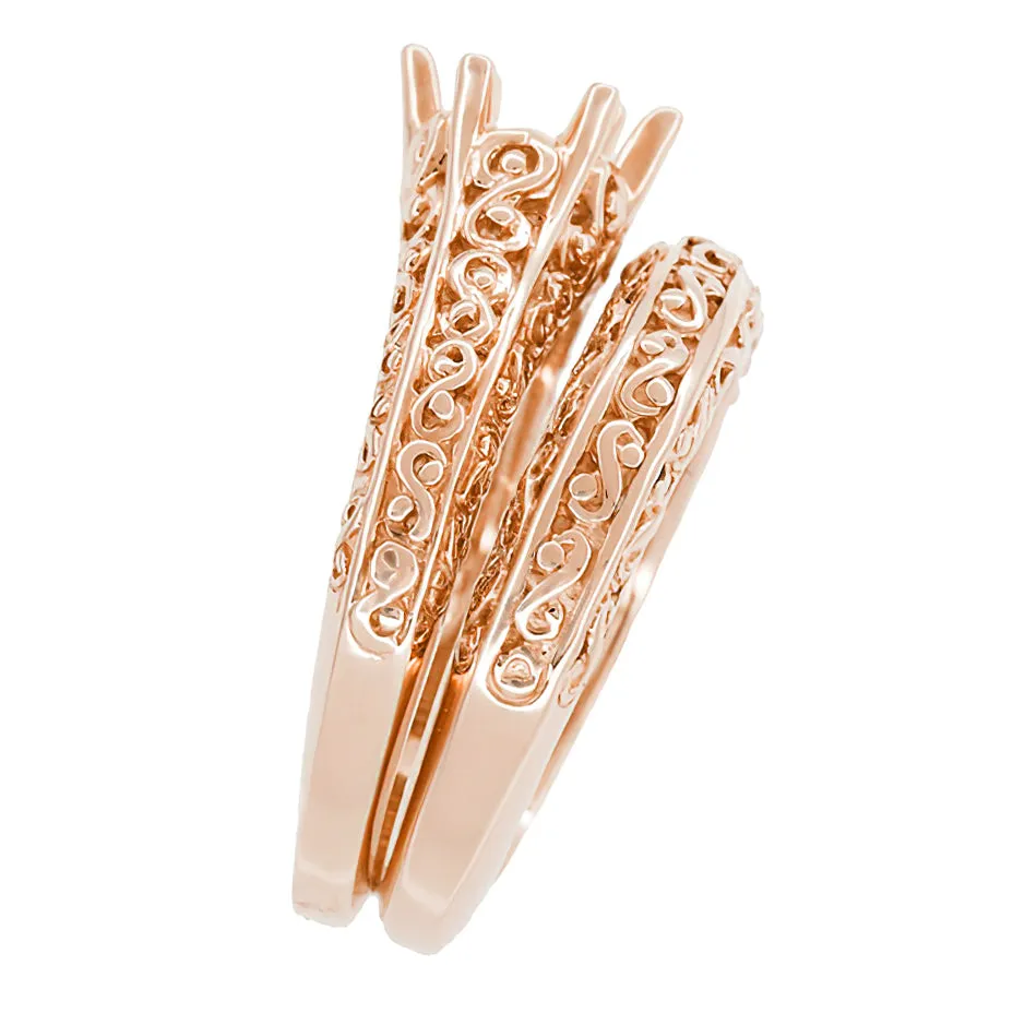Rose Gold Edwardian Filigree Flowing Scrolls Wedding Band