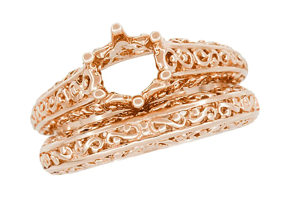 Rose Gold Edwardian Filigree Flowing Scrolls Wedding Band