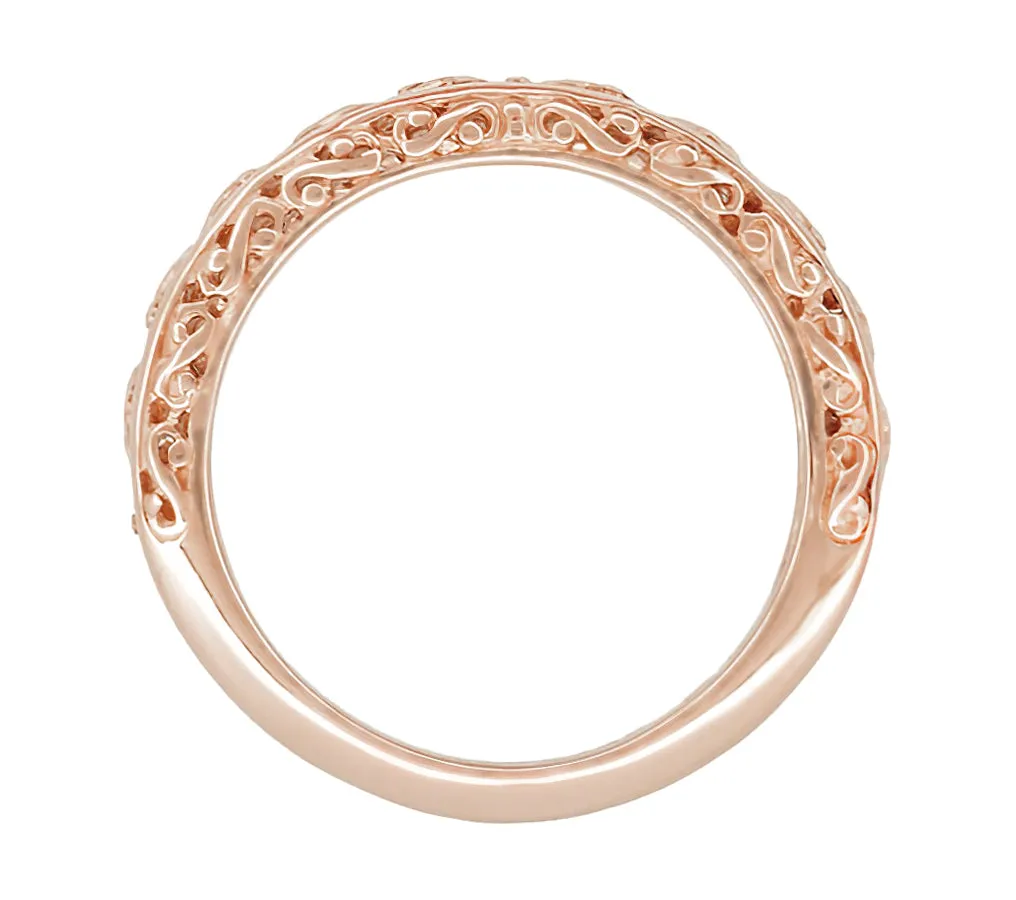 Rose Gold Edwardian Filigree Flowing Scrolls Wedding Band