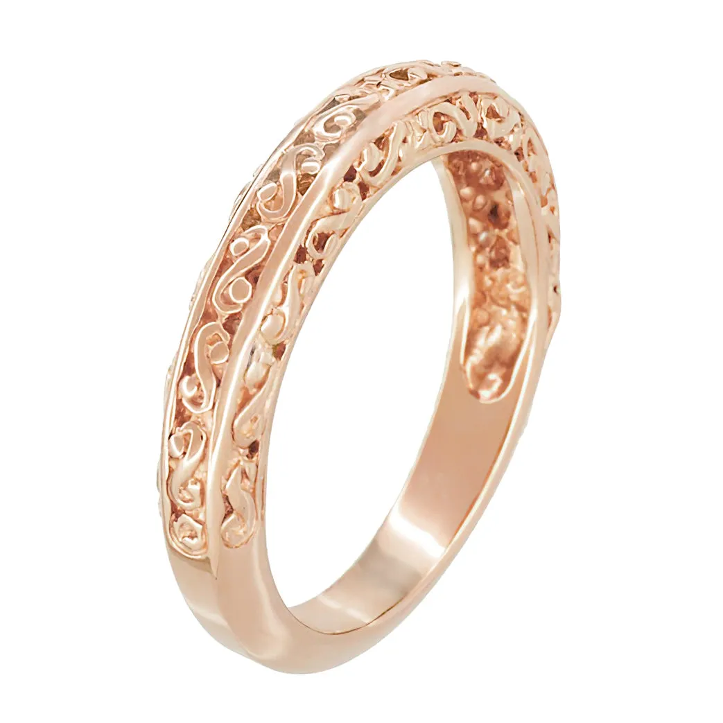 Rose Gold Edwardian Filigree Flowing Scrolls Wedding Band