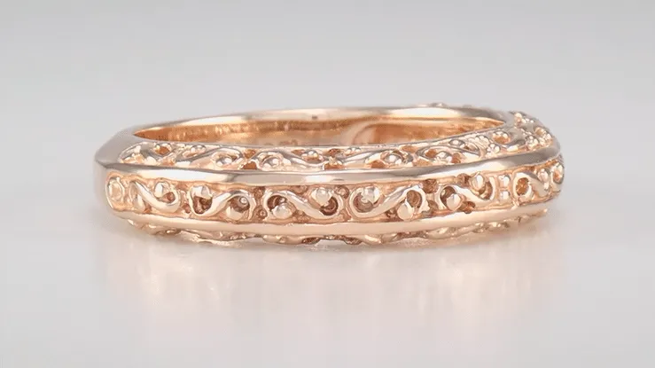 Rose Gold Edwardian Filigree Flowing Scrolls Wedding Band