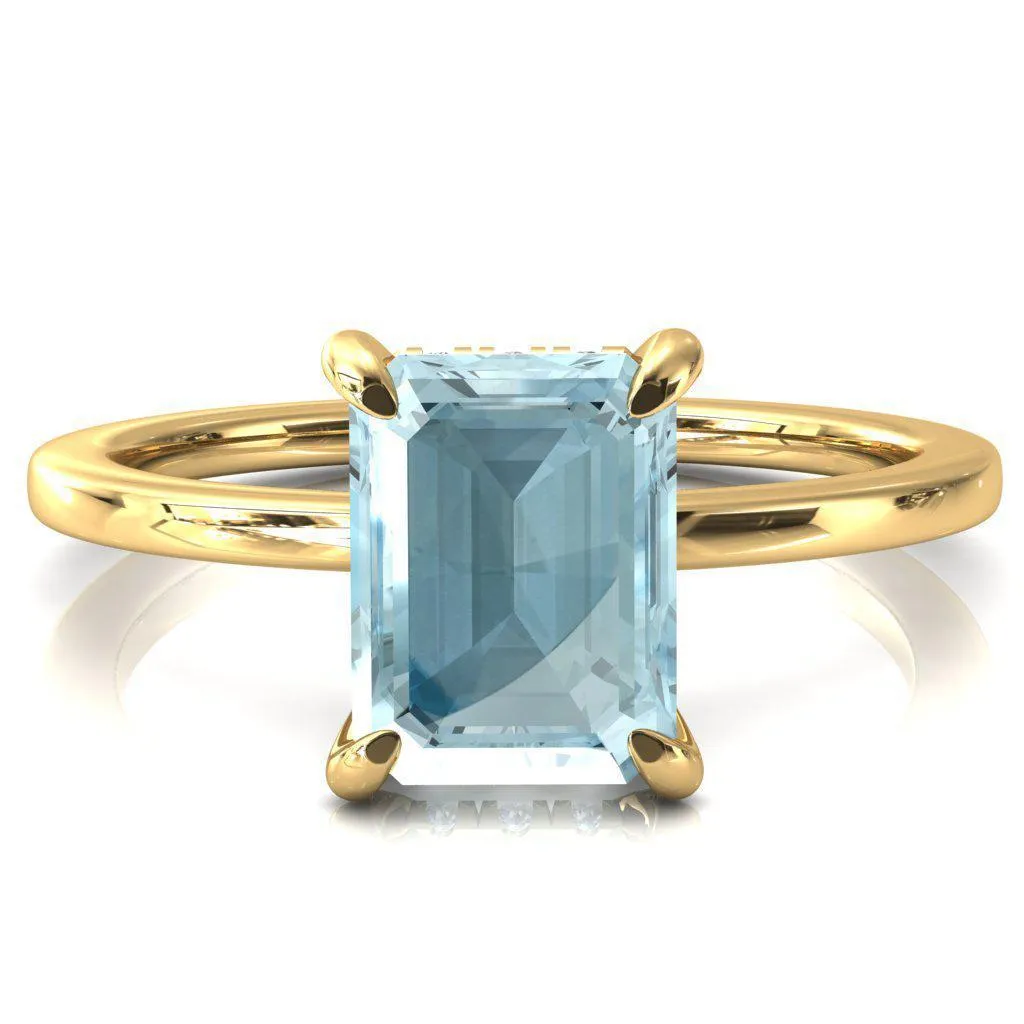 Rosy Emerald Aqua Blue Spinel 4 Claw Prong Single Rail Micropave Engagement Ring